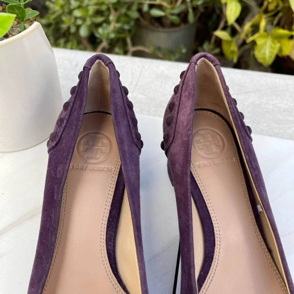 Tory Burch Colt Suede Pump Studded Block Heel Pump Purple Suede Leather Size 5